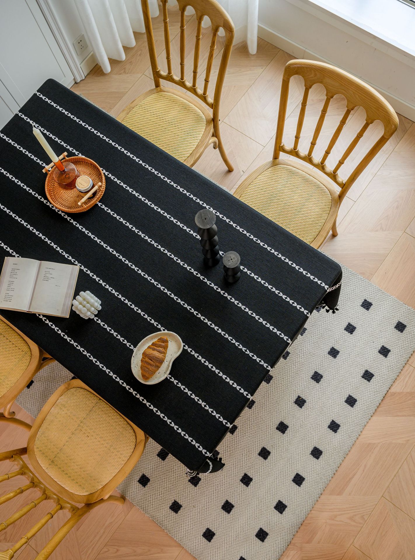 Cross-border three-dimensional embroidered striped tablecloth, popular black solid color, white cotton and linen tablecloth cover, fabric outdoor party pic 27