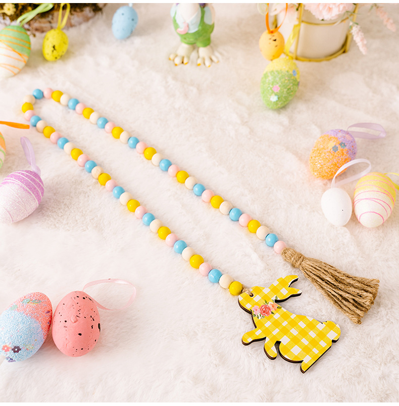 New cross-border Easter decorative items: Easter bead strings, checkered printed rabbits, wooden pendants, and colorful beads pic 11