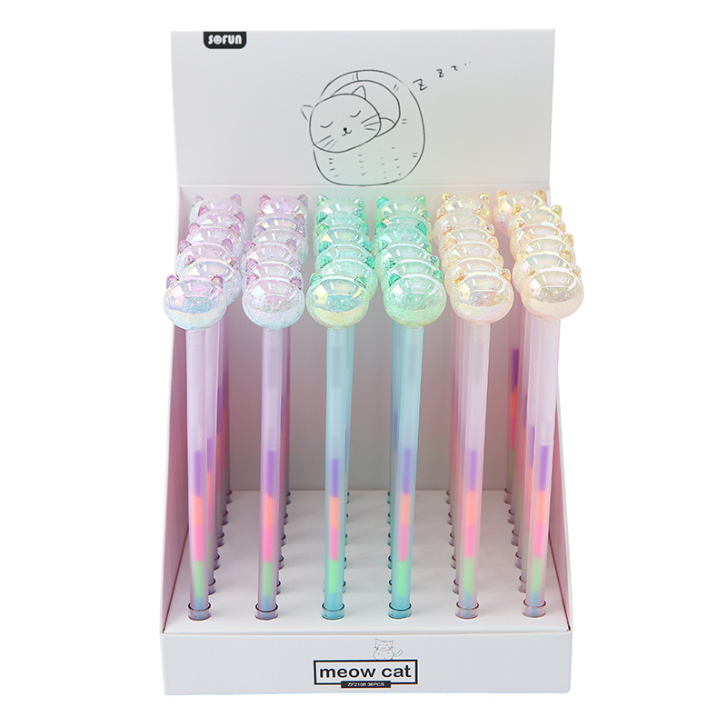 Versión coreana dazzle color hielo crack acrílico agua pluma neutral cartoon cristal gato estudiante escritura papelería pluma pic 10