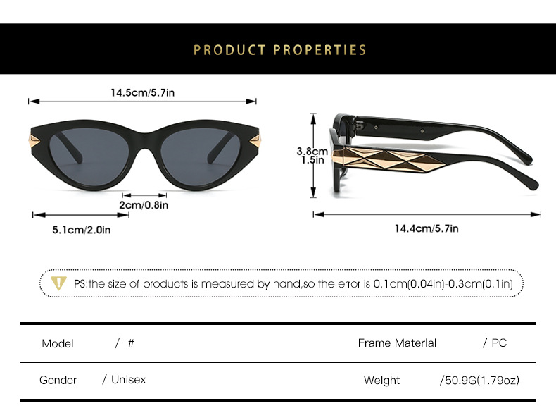 2023外贸跨境爆款朋克太阳镜女 欧美街拍摩登复古猫眼形墨镜详情5