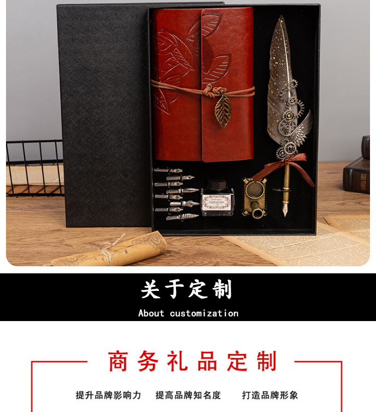 商务礼品钢笔套装笔记本翅膀羽毛蘸水笔欧式复古羽毛笔套装详情12