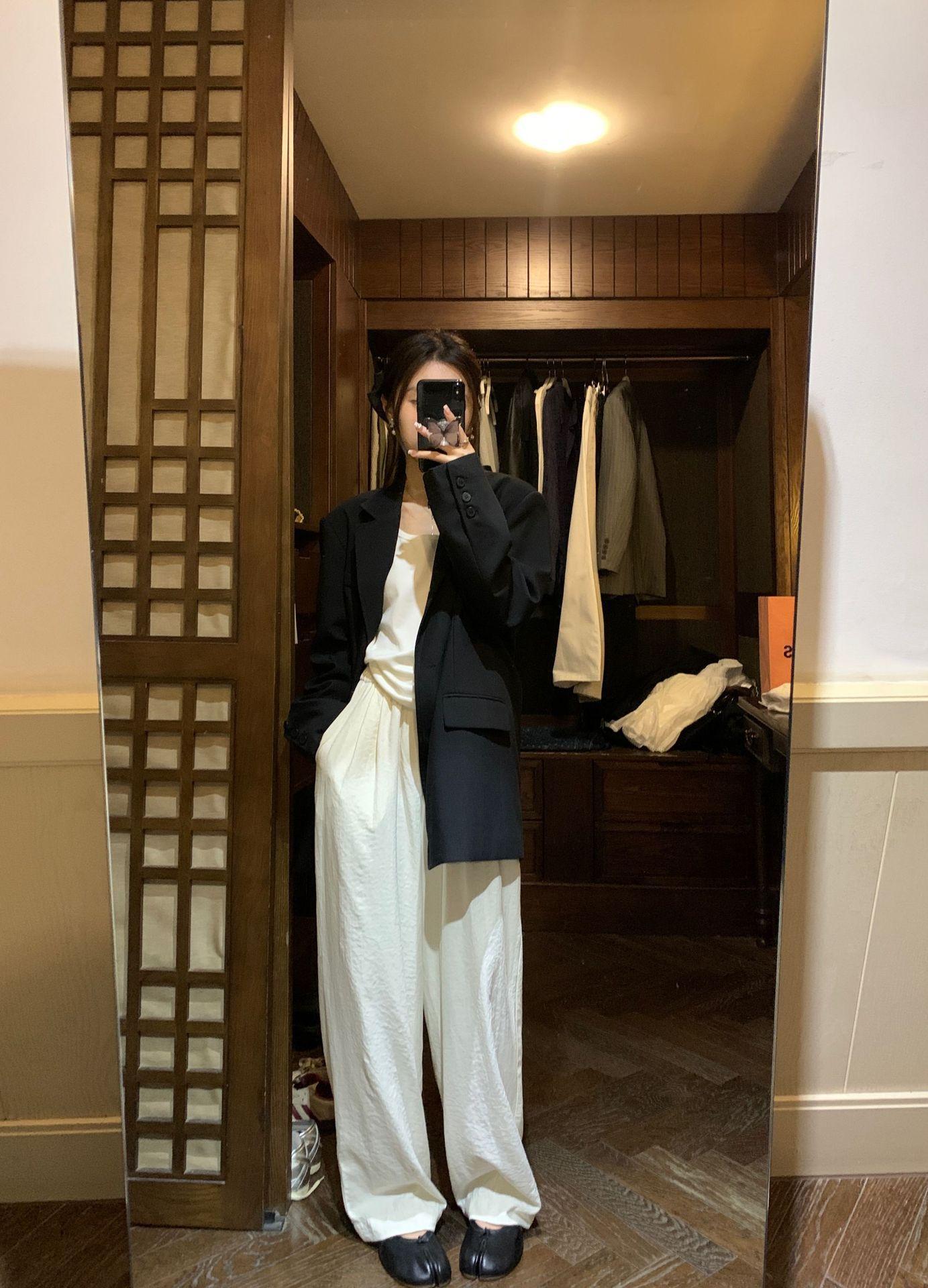 高级感白色奶芙裤醋酸山本裤女春夏奶油日系慵懒休闲阔腿裤拖地裤详情27