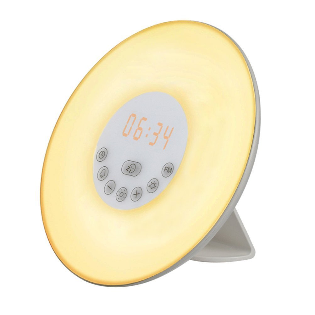 Creative alarm clock, radio, seven-color desk lamp, bedside night light, simulated sunrise wake-up, one-piece consignment in stock pic 1