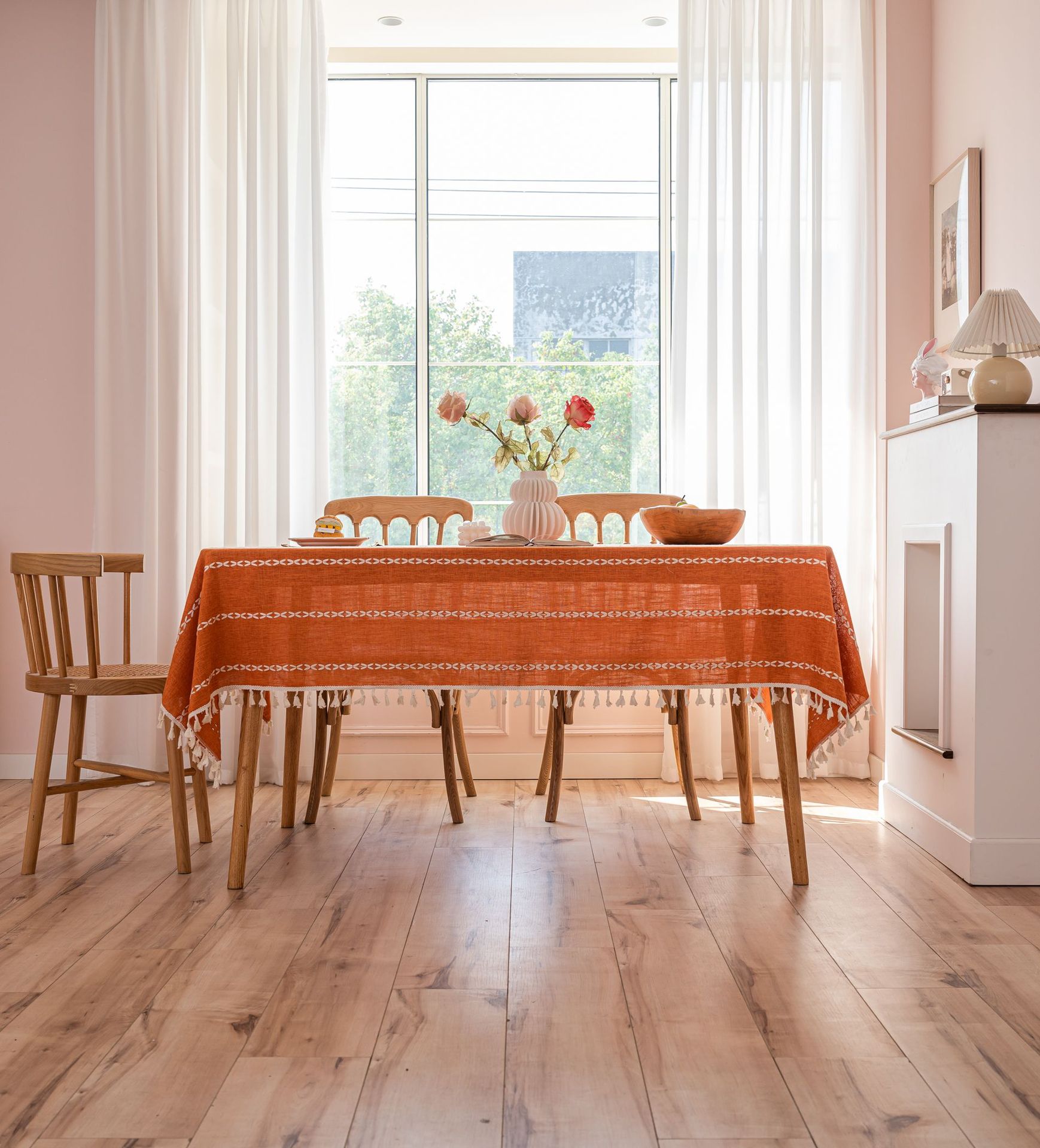 Cross-border three-dimensional embroidered striped tablecloth, popular black solid color, white cotton and linen tablecloth cover, fabric outdoor party pic 34