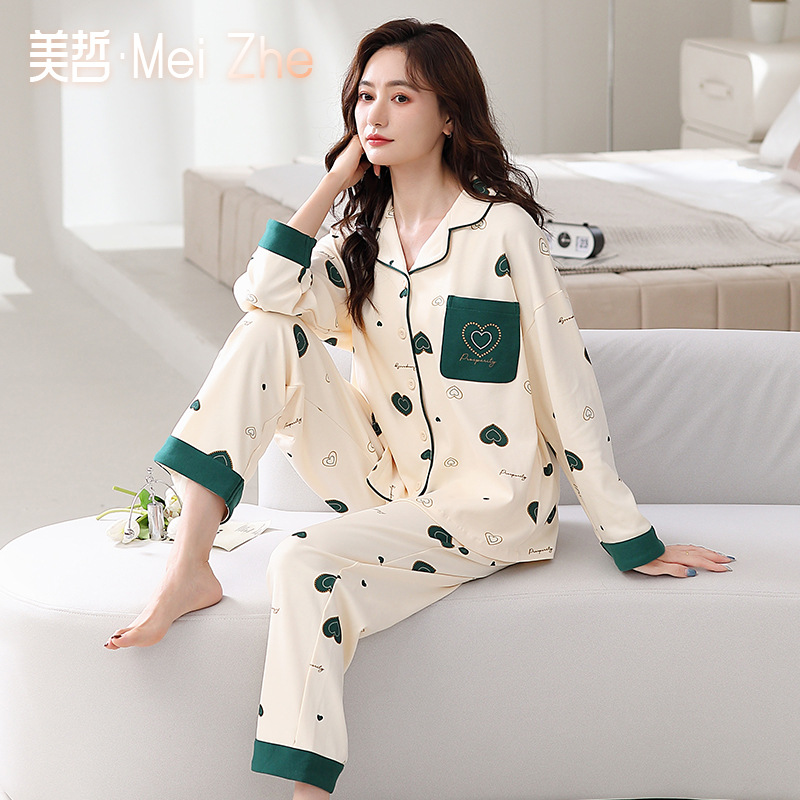爆款长袖纯棉睡衣女春秋韩版甜美品质开衫学生全棉舒适家居服套装详情5