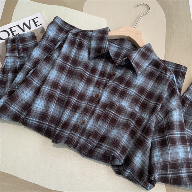 A retro, fashionable, loose and slimming mid-length brushed checked shirt for women in spring, new F090225 pic 26