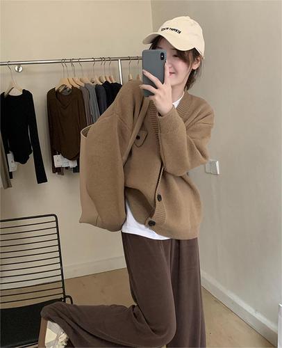 撞色针织开衫上衣女2022秋冬新款宽松慵懒风外穿软糯毛衣外套女装详情3