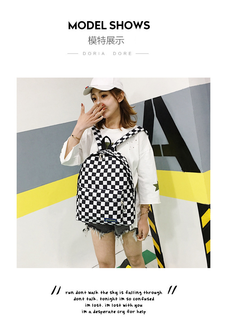 原宿街头学院风chic书包男女背包港风黑白棋盘格子ins帆布双肩包详情8