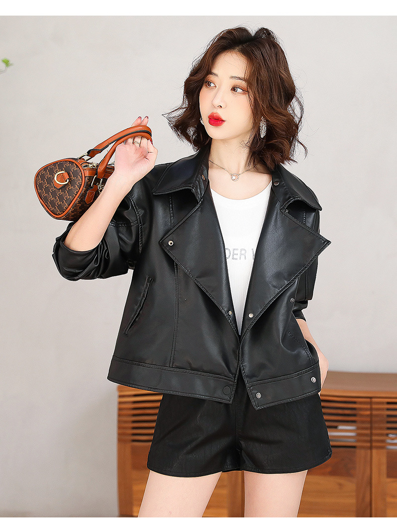 小皮衣女士欧洲站2022春秋装新款韩版短款机车服宽松pu皮夹克外套详情13