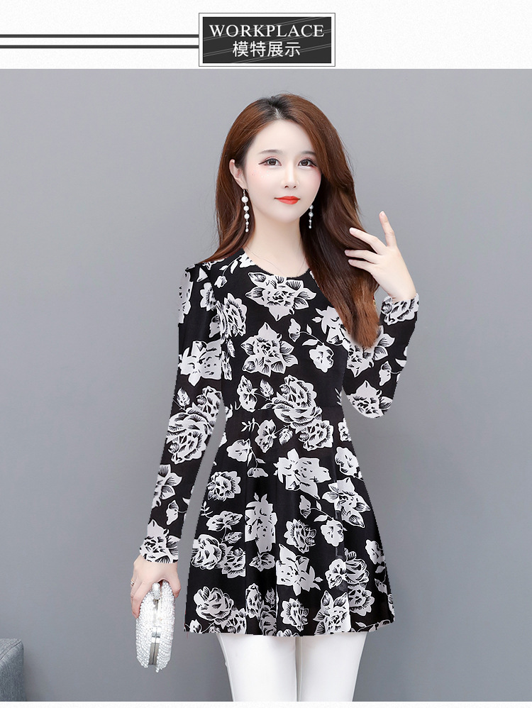 Spring/Autumn 2021 mid-length mom's dress, floral print, large-sized T-shirt, fashionable and trendy, long-sleeved printed top for women pic 19