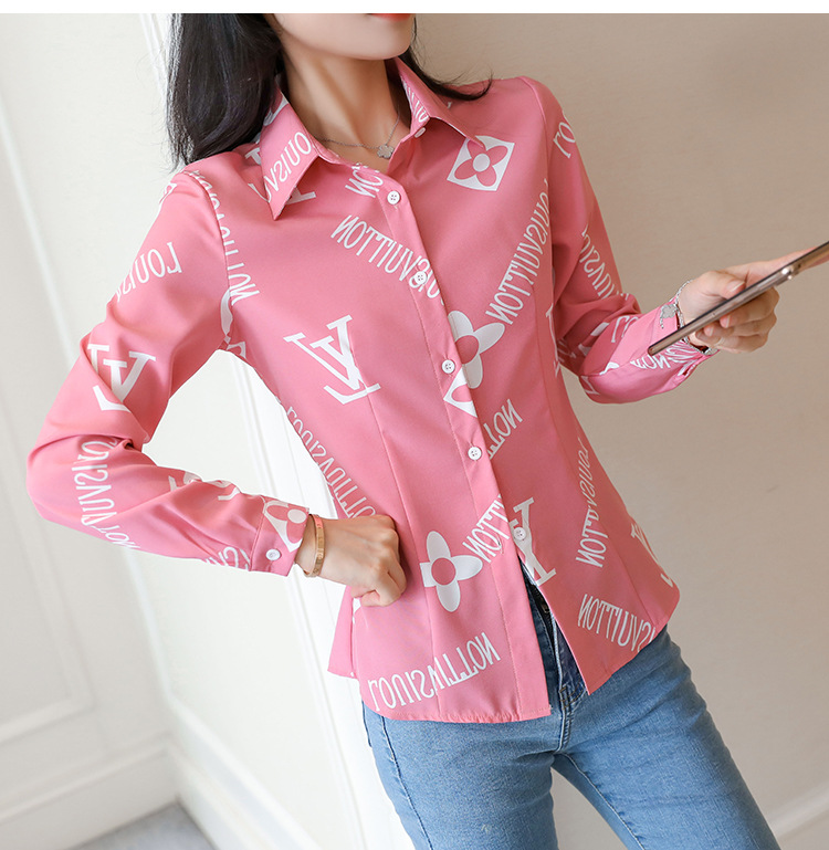 New spring and autumn Korean-style slim-fit shirt for women, long-sleeved printed striped trendy base layer, Hong Kong-style top for women pic 13