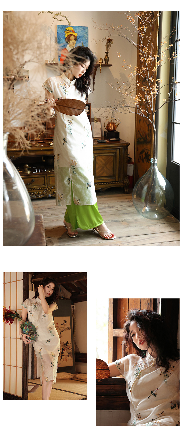 New Chinese-style summer white dress for women, long dress with texture, improved traditional Chinese style, cheongsam, lace and three-dimensional embroidery pic 23