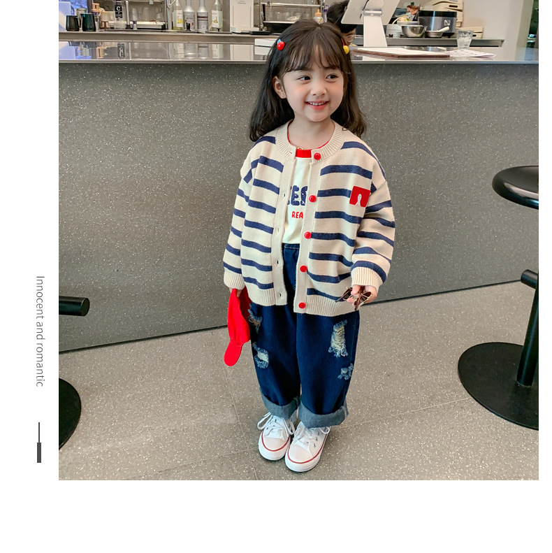 女童秋款针织开衫2023秋季新款中小童宝宝洋气毛衣t恤牛仔三件套详情11