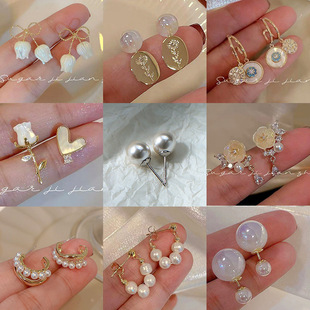 S925银针法式复古珍珠耳环高级感批发新款纯银耳钉小众百搭耳饰女详情5