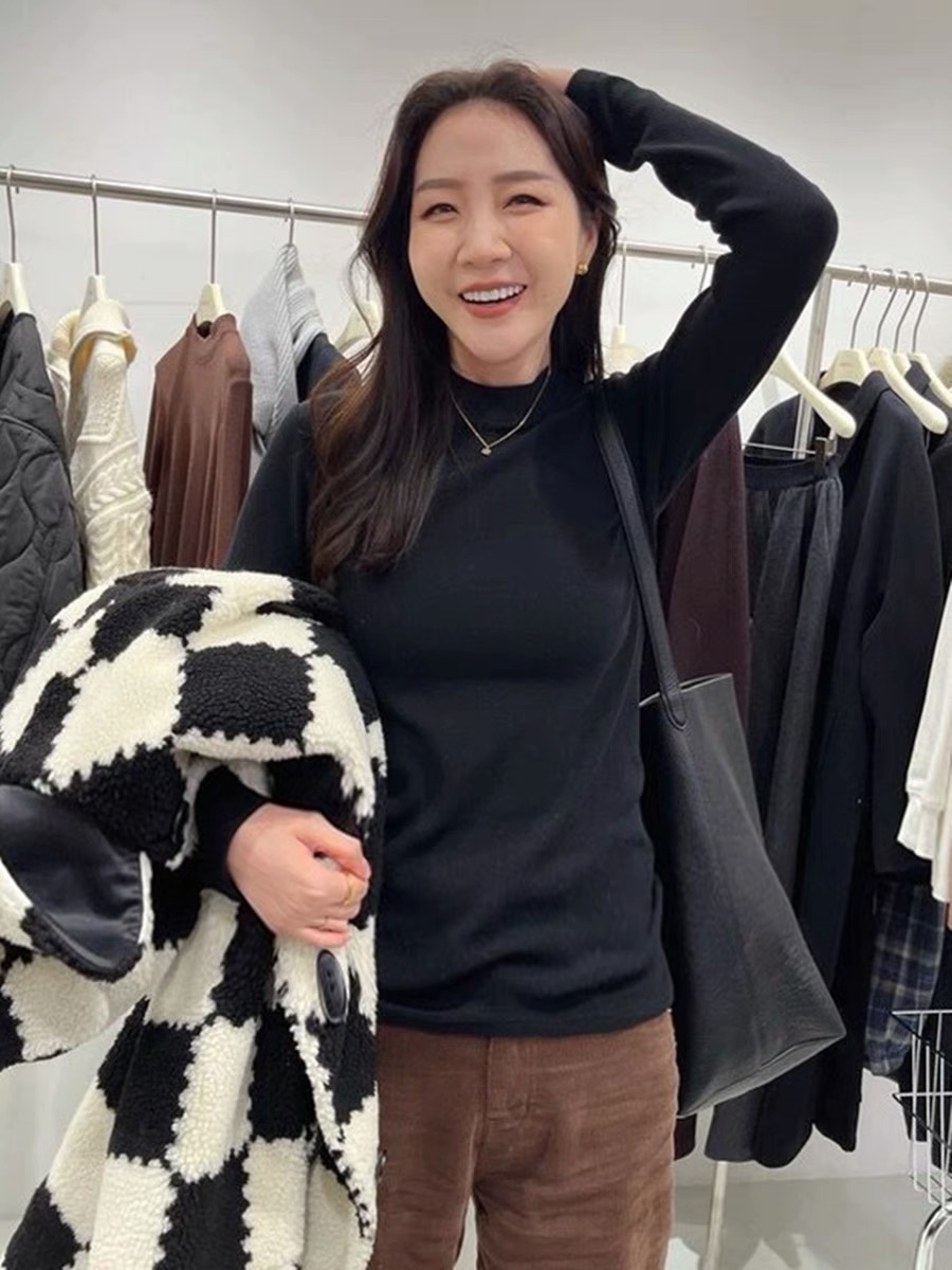 老板娘同款半高小立领打底衫内搭显瘦纯色长袖秋冬保暖上衣t恤女详情9