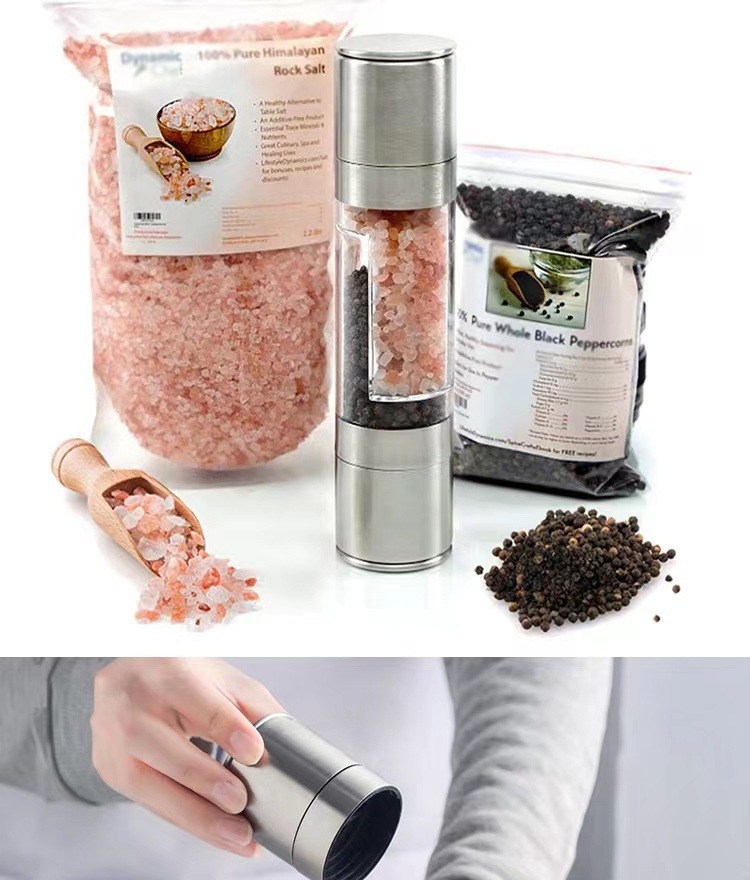 双头手动黑胡椒研磨器不锈钢研磨器厨具牛排神器调味瓶海盐花椒详情3