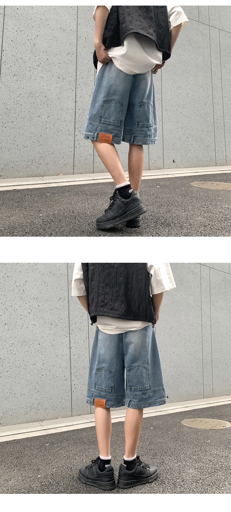 美式高街倒装牛仔短裤男夏季薄款小众设计感痞帅宽松休闲五分裤子详情7