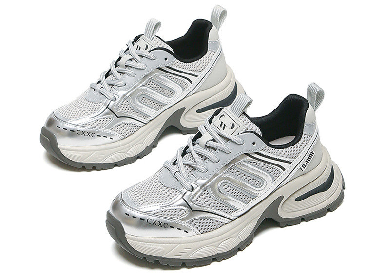 银色老爹鞋女百搭防滑2024夏季运动鞋子女红色透气轻便增高跑步鞋详情37