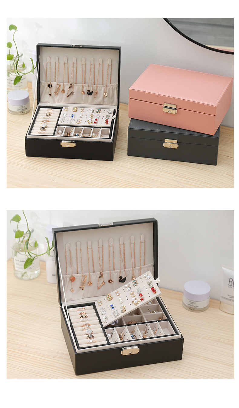 Wholesale of new double-layer lockable wooden jewelry and jewelry boxes, stud earrings, storage boxes, accessory boxes, jewelry boxes and gift boxes pic 7