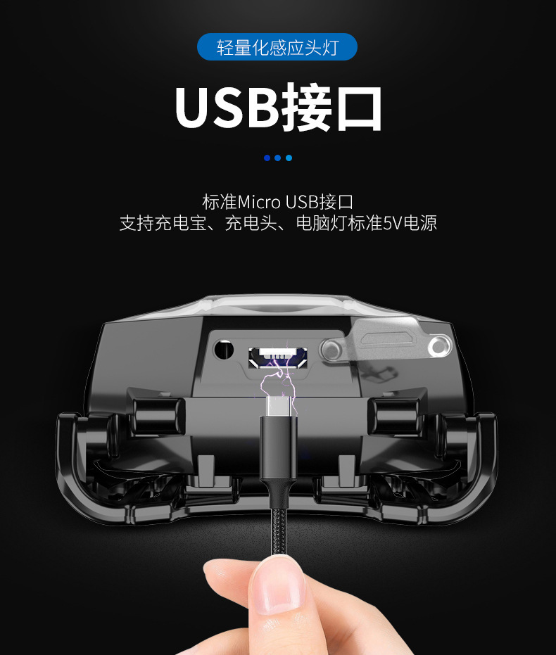 猎天鹰充电感应头灯强光超亮夜钓灯头灯防水户外轻量头戴式电筒详情8