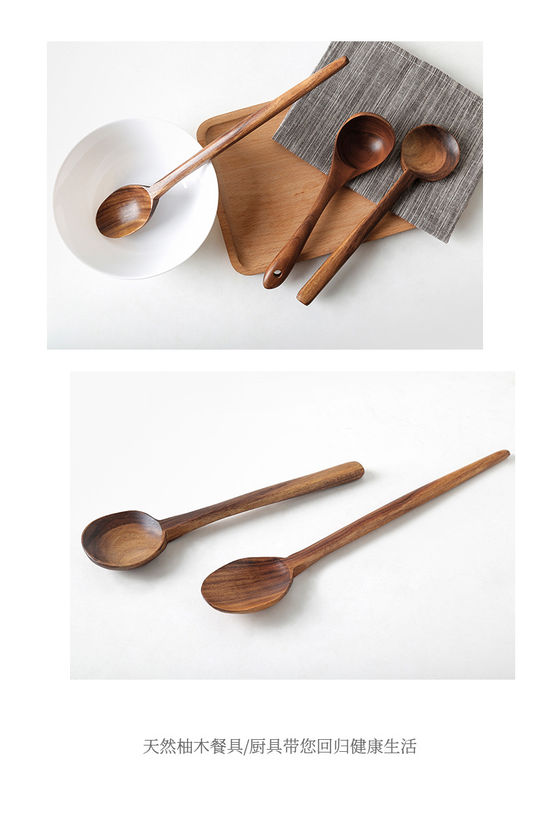 Tao Bao Wang Teak soup spoon, unpainted solid wood long-handled household extended clay pot spoon for soup, porridge and congee pic 9