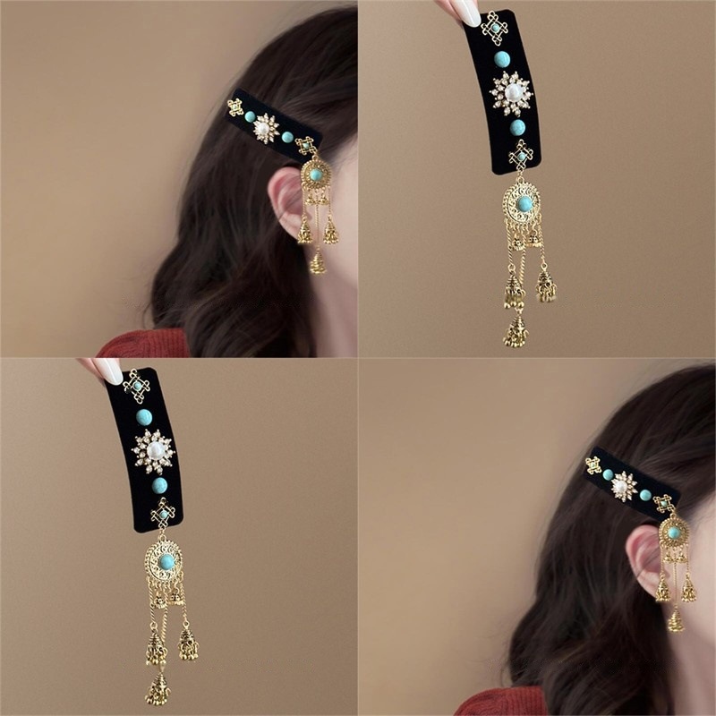 The retro ethnic style bell tassel hair clip, new Chinese style broken hair clip, 2025 new niche Chinese style design bangs clip from the national trend series pic 6