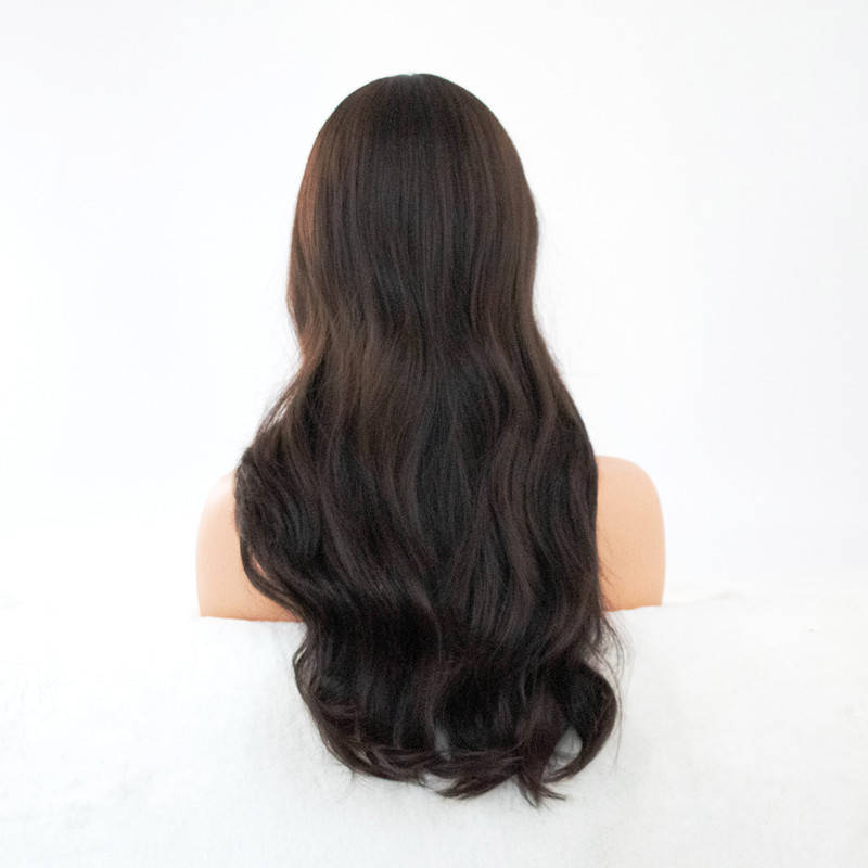 Wholesale of best-selling air bangs, deep coffee-colored water ripples, realistic matte high-temperature silk long curly hair wigs pic 4