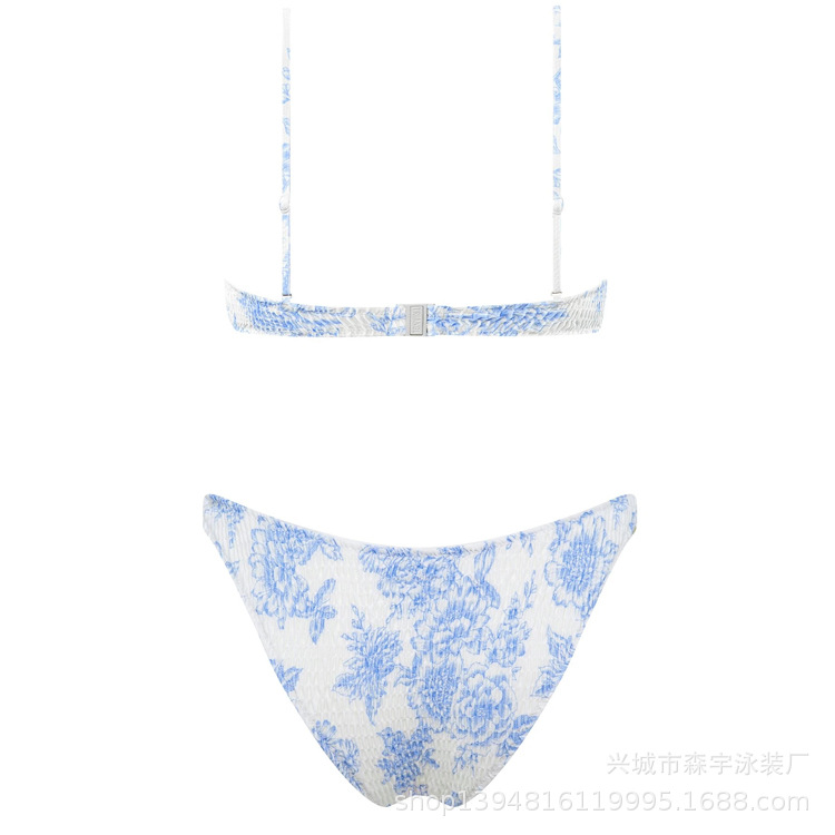 The 11-color INS triangular double-sided swimsuit with strapless and pleated designs from Europe and America has swept the new bikini style pic 34