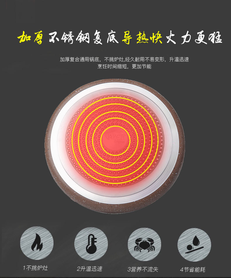 Pizza pan, non-stick pan, rice stone, flat bottom, multi-layered pancake, steak, poached egg, frying pan, household boiler, universal pic 6
