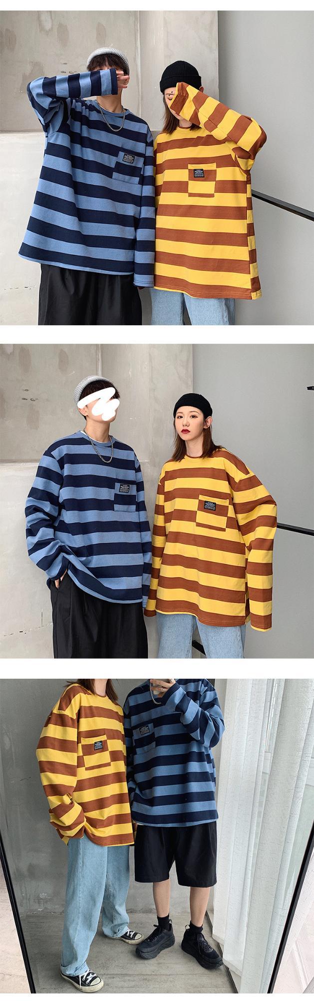 Cross-border striped T-shirt for women 21 New striped long-sleeved T-shirt for women on Instagram Harajuku loose Korean-style top in stock pic 15