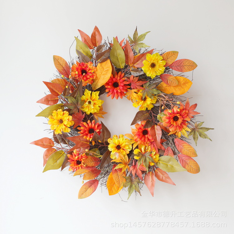 Desheng Cross-border E-commerce Amazon Thanksgiving Harvest Festival Maple Leaf Autumn Flower Sunring Wreath Home Decoration pic 4