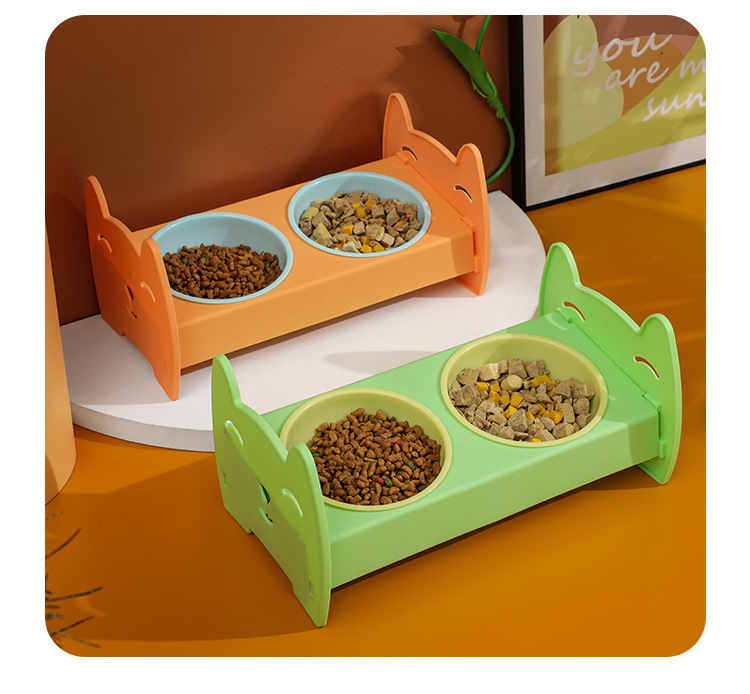 猫碗双碗倾斜角度保护颈椎猫食盆卡通小猫组合狗宠物碗斜口狗碗详情13