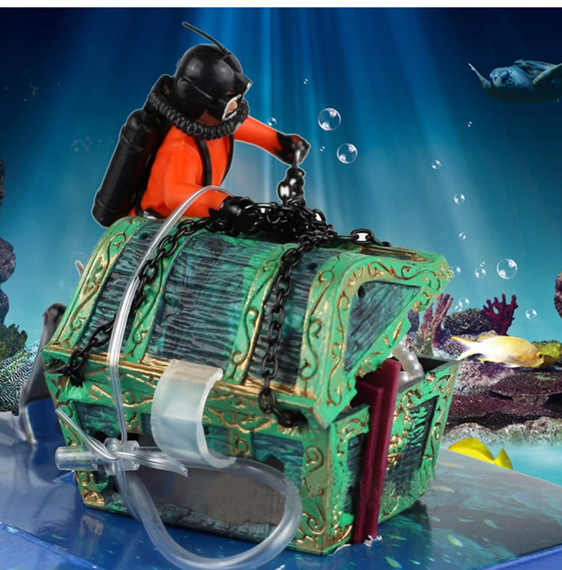 Fish tank pneumatic decoration treasure hunt Frogman aquarium pneumatic decorative landscape display diver treasure chest pic 26
