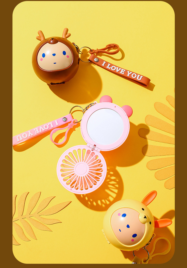 2022萌宠美妆镜迷你USB小风扇户外便携口袋钥匙扣小风扇礼品小风扇详情3