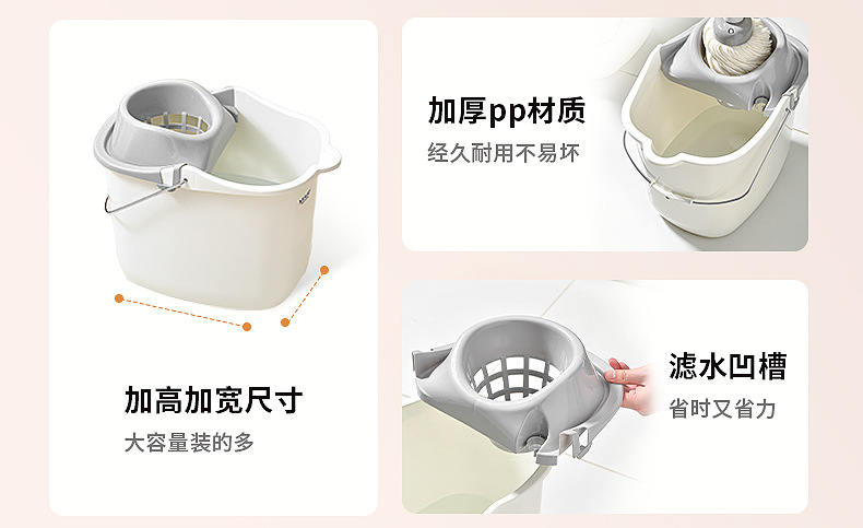 G9拖地桶手动懒人拖把桶塑料挤水桶网格带轮大容量宿舍拖桶家用加厚详情4