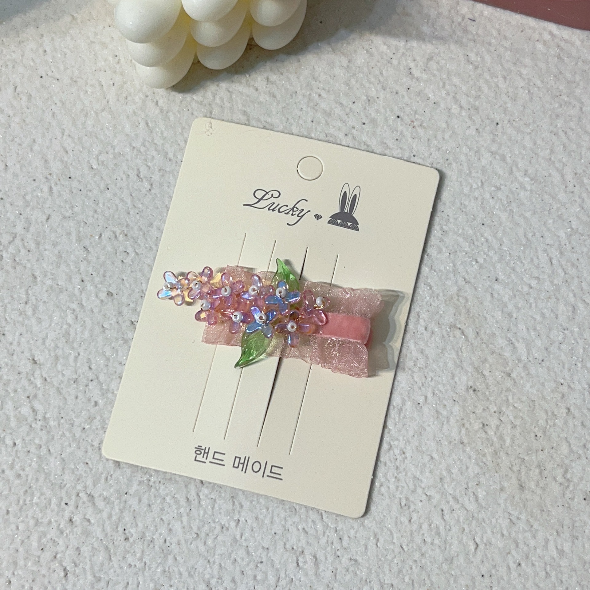 LT10144新款网纱边串珠绿叶小花清新发饰发夹详情4