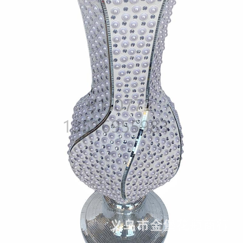 Golden Castle Vase, European-style simple vase with diamond bead glass lens, floor-standing vase, trumpet flower-shaped flower pot, living room, hotel, home, shopping mall, ceramic decoration pic 15