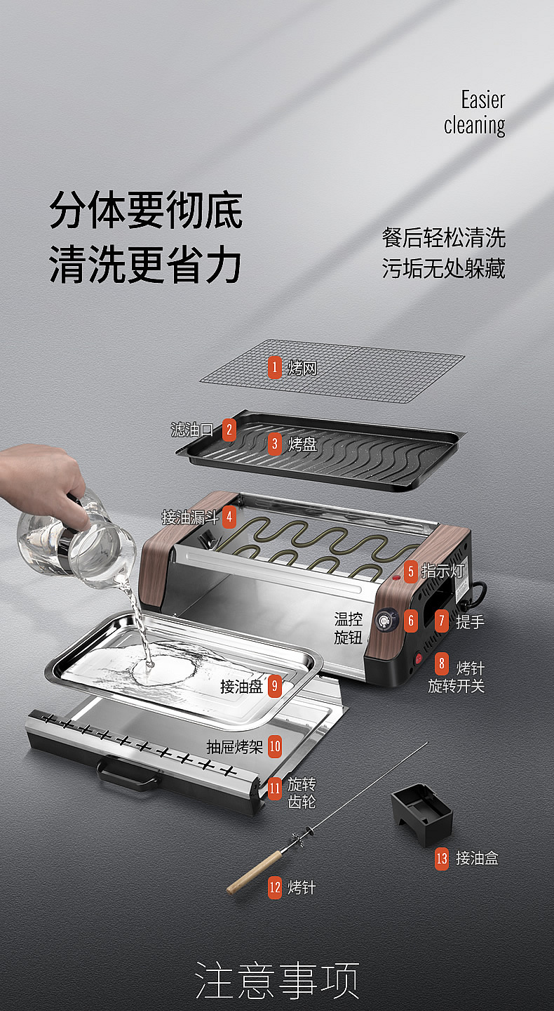 家用韩式无烟自动旋转烧烤肉机不粘烤盘室内烤肉串机电烤炉详情15