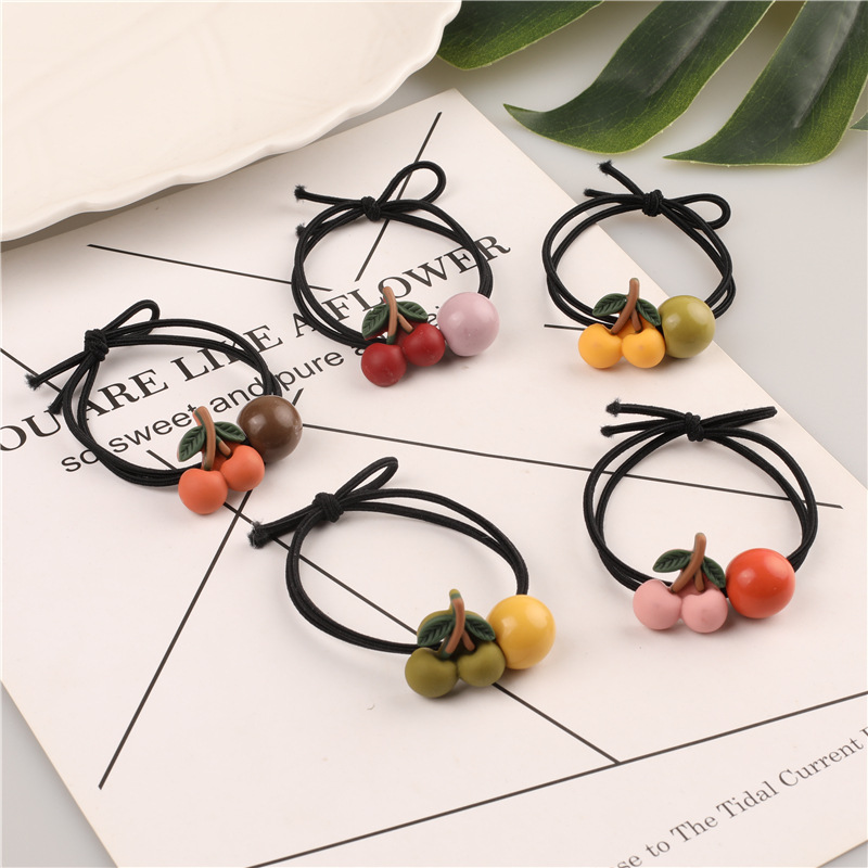 Korean version of ins cartoon cherry hair bands, black thread hair ties, high-elasticity hair ties, 2-yuan store wholesale supply pic 14