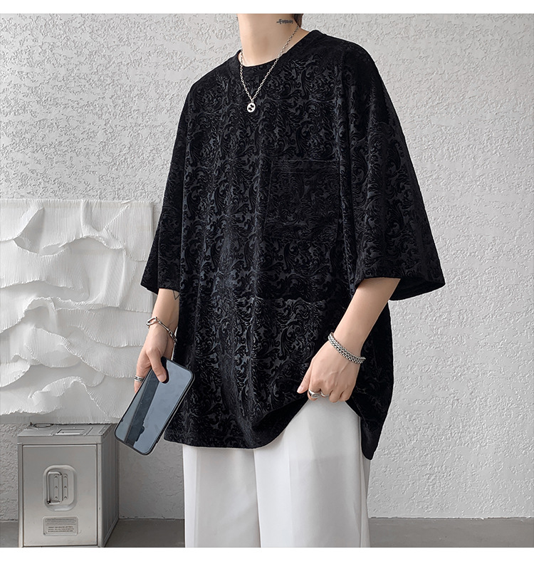 高弹提花宽松街潮ins情侣中性风短袖T恤男大码男士百搭半袖薄款详情20