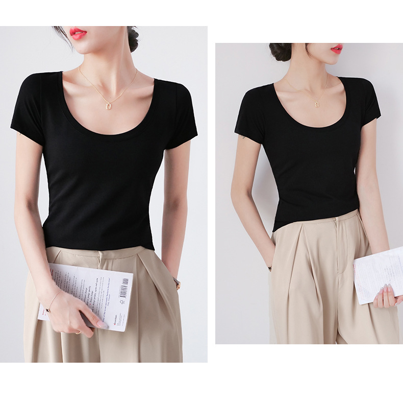 白色修身圆领纯棉短袖t恤女夏季2025新款内搭打底衫显瘦紧身上衣详情11