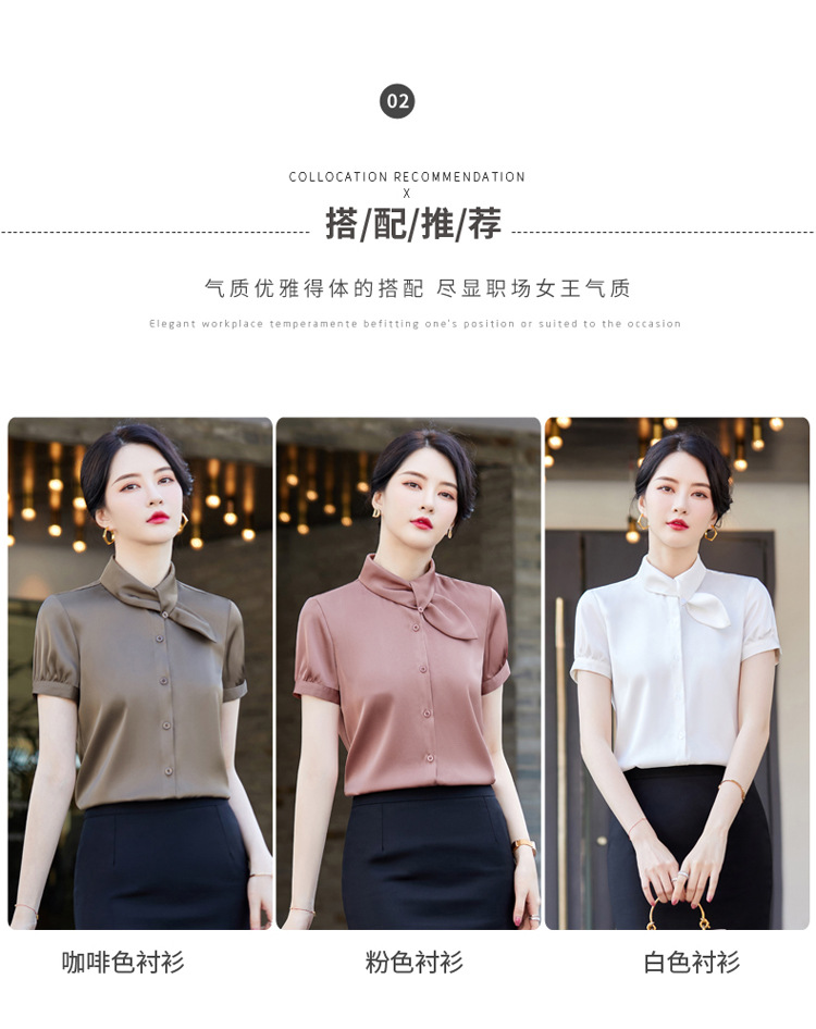The 2022 summer new style of elegant professional shirts for women, fashionable and stylish short-sleeved commuting satin shirt work clothes pic 35