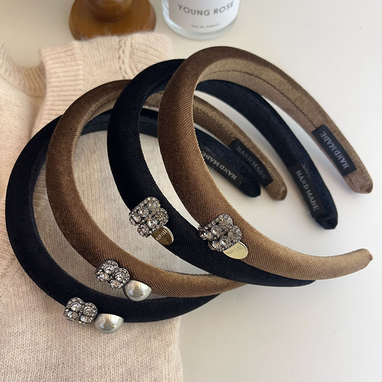 French velvet retro sponge narrow version hair band headband, Korean style, versatile and popular headband, high-end water diamond hair clip pic 10