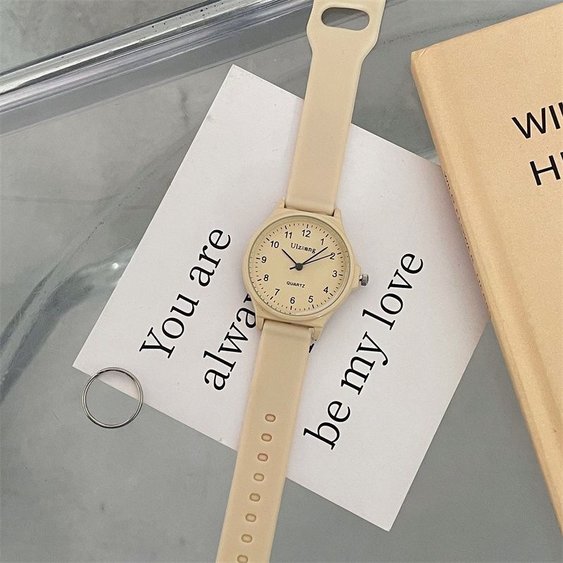 考试专用手表女高中学生指针式上课看时间青春校园验控显白奶茶色详情24