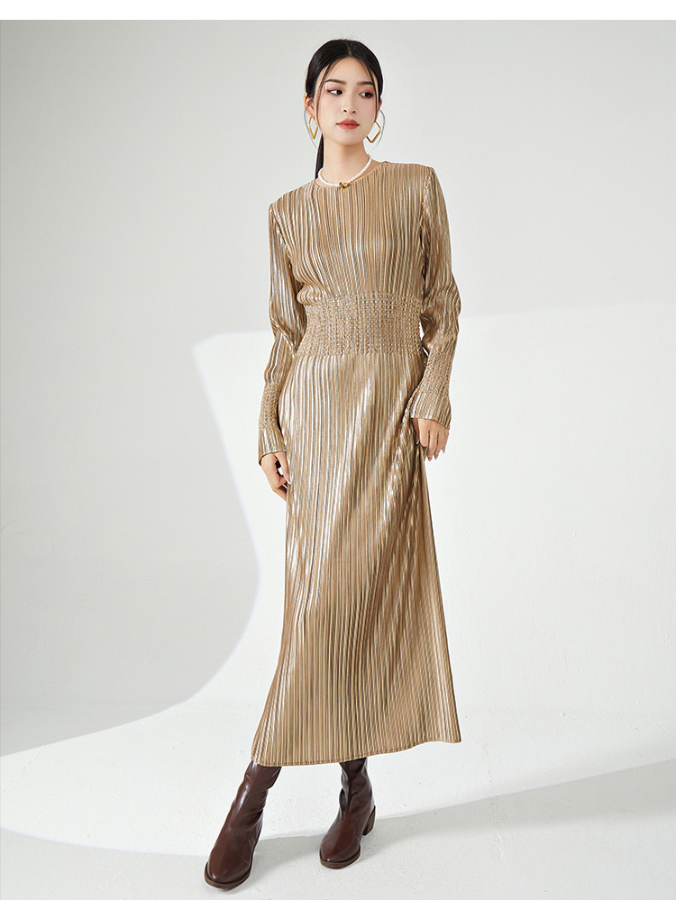 高档礼服三宅时尚连衣裙热卖新款法式收腰高弹褶皱气质优雅长裙子详情46