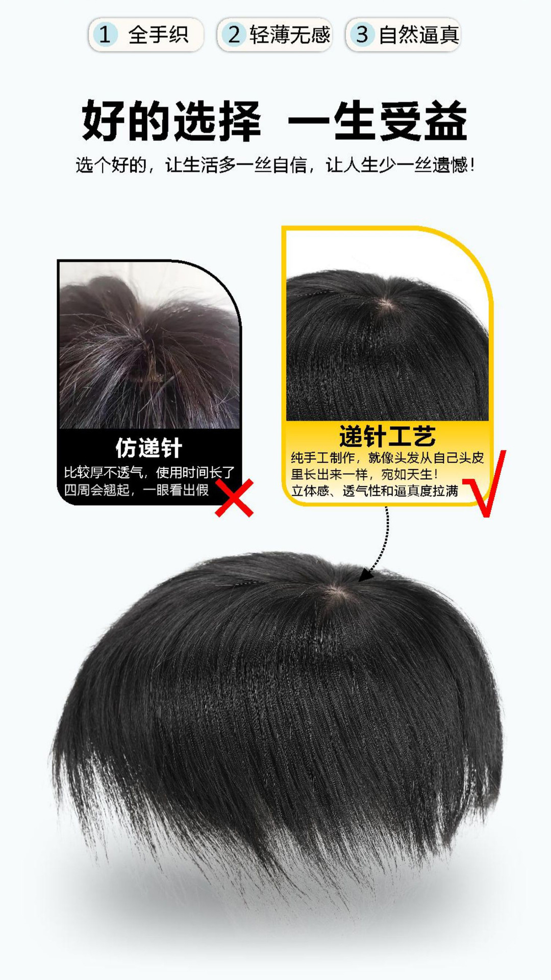 男短发帅气真发隐形轻薄男士生物头皮秃顶稀少假发片头顶补发假发详情27