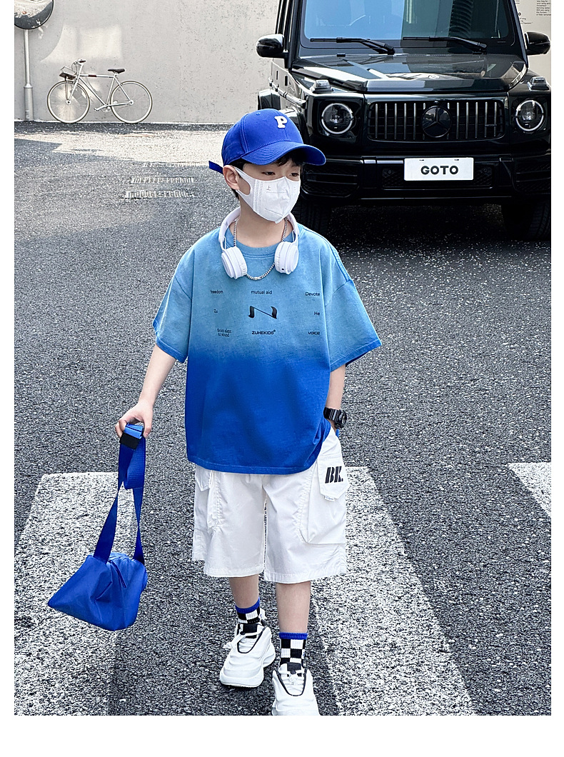 熊猫圆圆儿童T恤上衣薄款 湖州织里童装2024夏新款渐变色男童短袖详情32