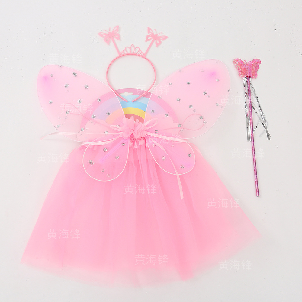 儿童昆虫蝴蝶翅膀四件套跨境节庆表演道具发箍魔法棒蝴蝶精灵套装                              详情3