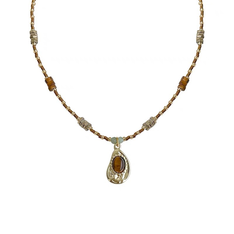 Tiger's eye pendant necklace for women, 2024 new style, retro collarbone chain, light luxury, niche and high-end sweater chain accessory pic 13
