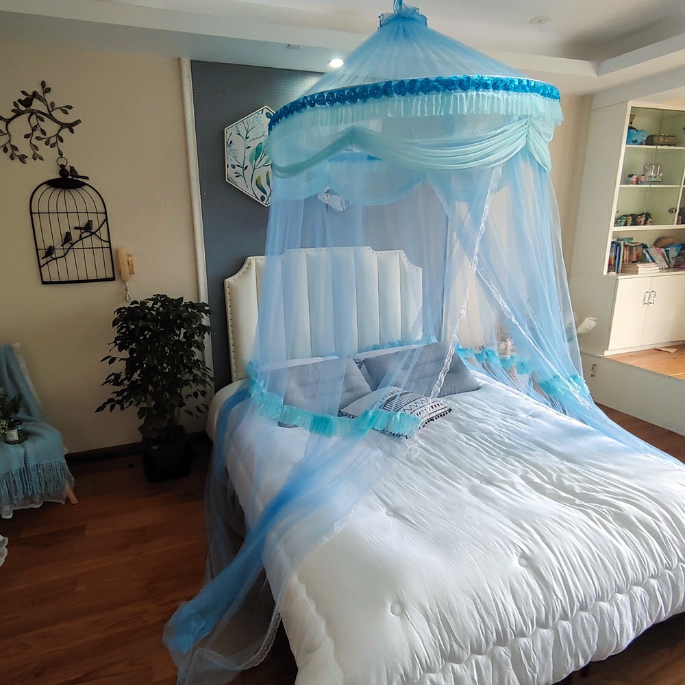 厂家直销大圆顶立体花边成人公主蚊帐 蕾丝吊顶吊挂折叠蚊帐详情7